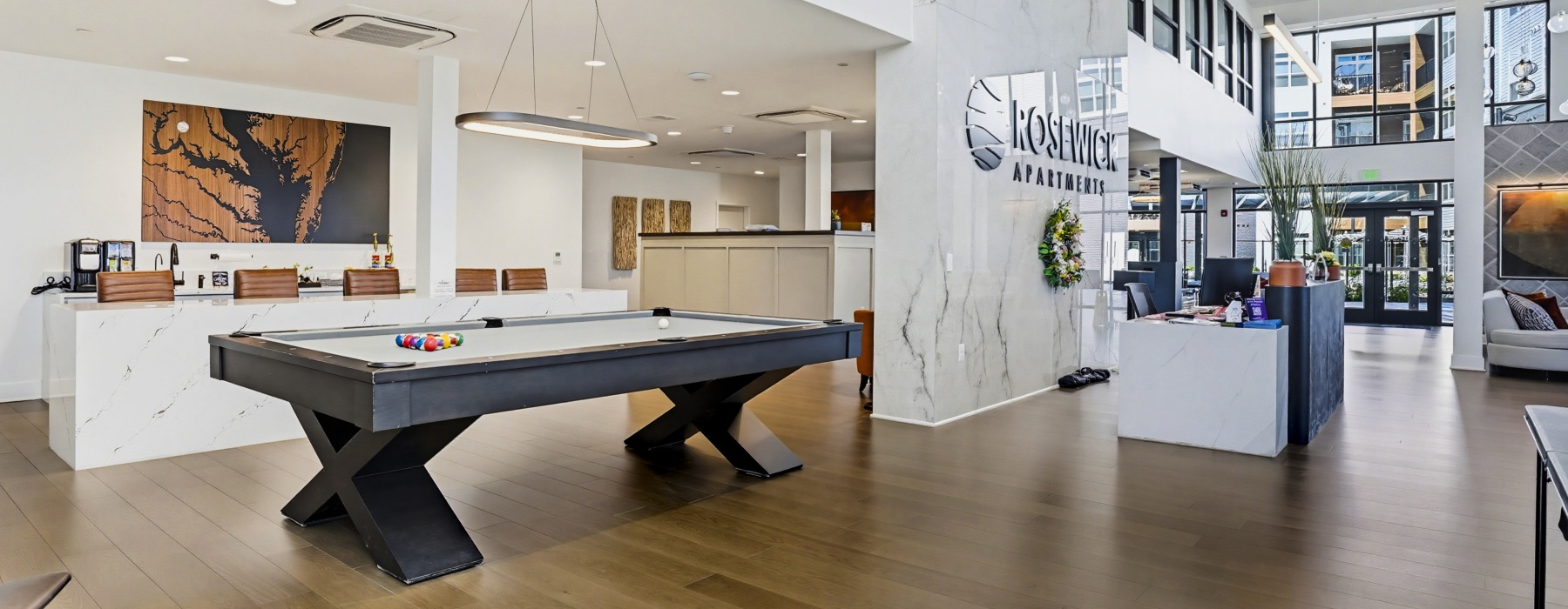 Rosewicks clubhouse with billiards and office