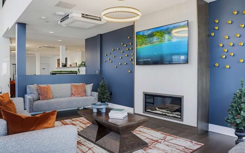 Fireplace seating in the clubhouse