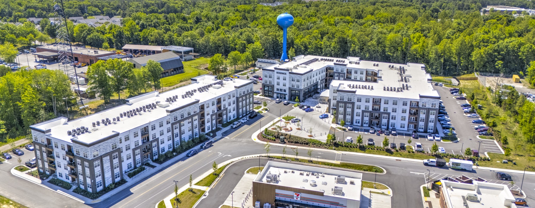 An aerial view of rosewicks two luxury buildings