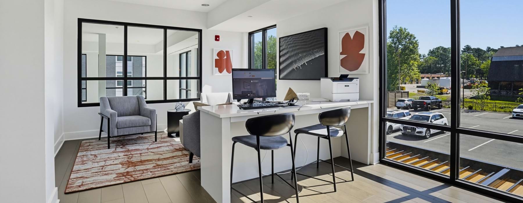 Lounge space and workstation in the clubhouse
