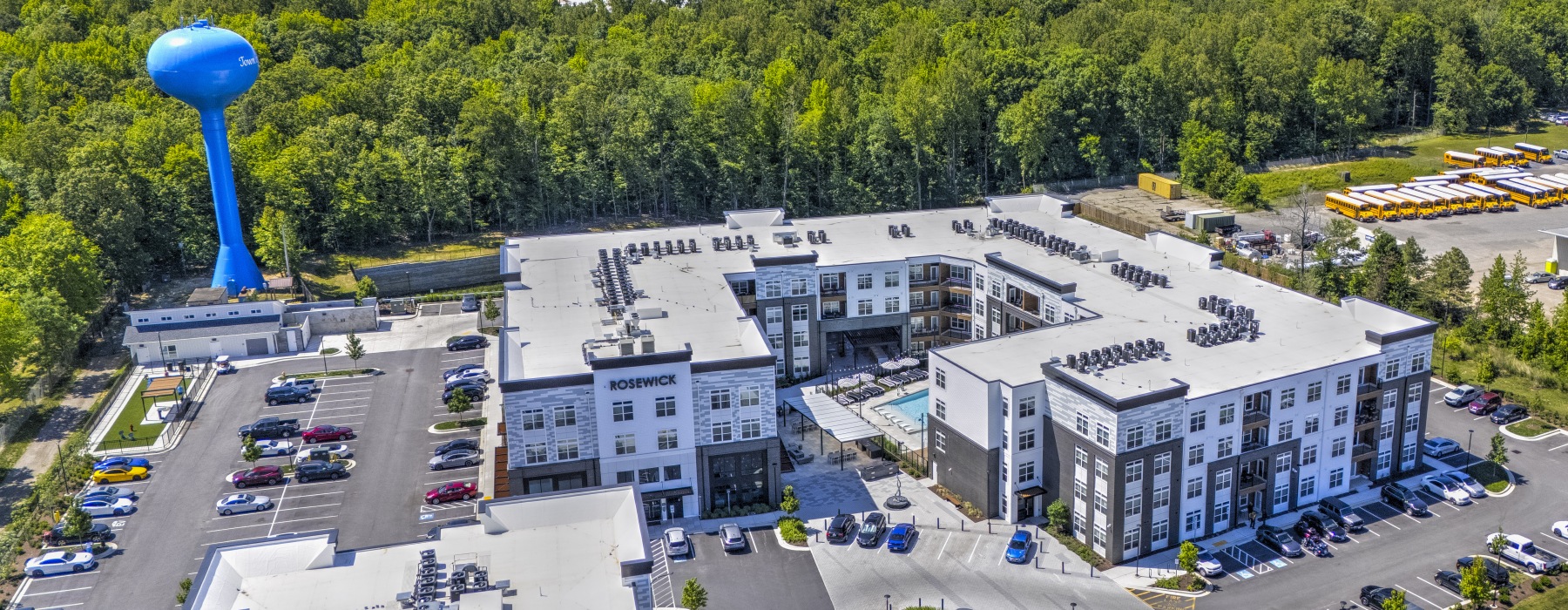 An aerial view of rosewicks two luxury buildings