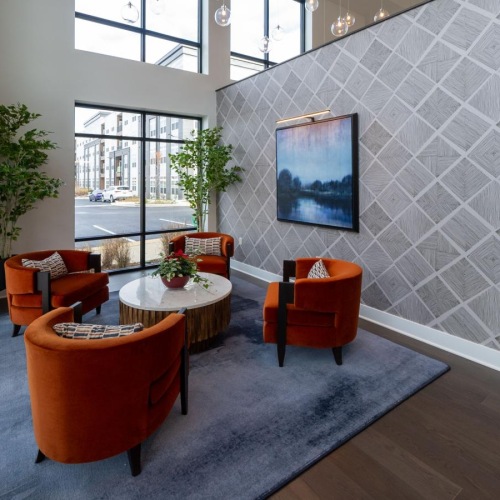 a seating area and a tv