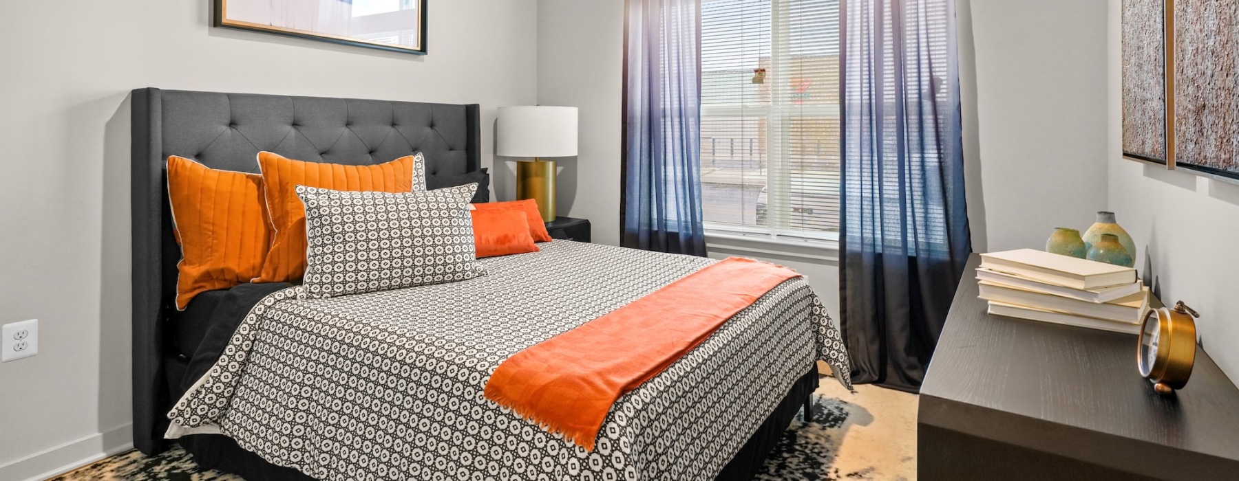 Bedroom with natural lighting and high ceilings
