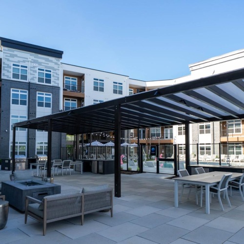 a fire pit and a lounge space